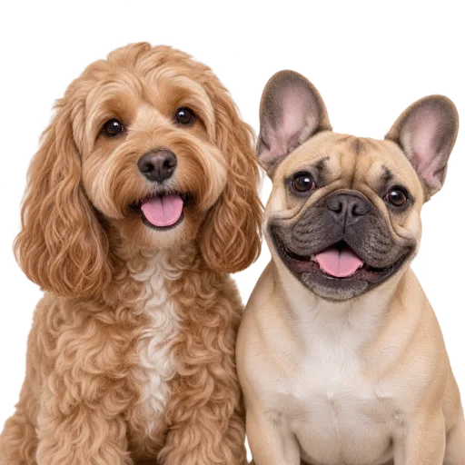 A groomed cockapoo and French bulldog