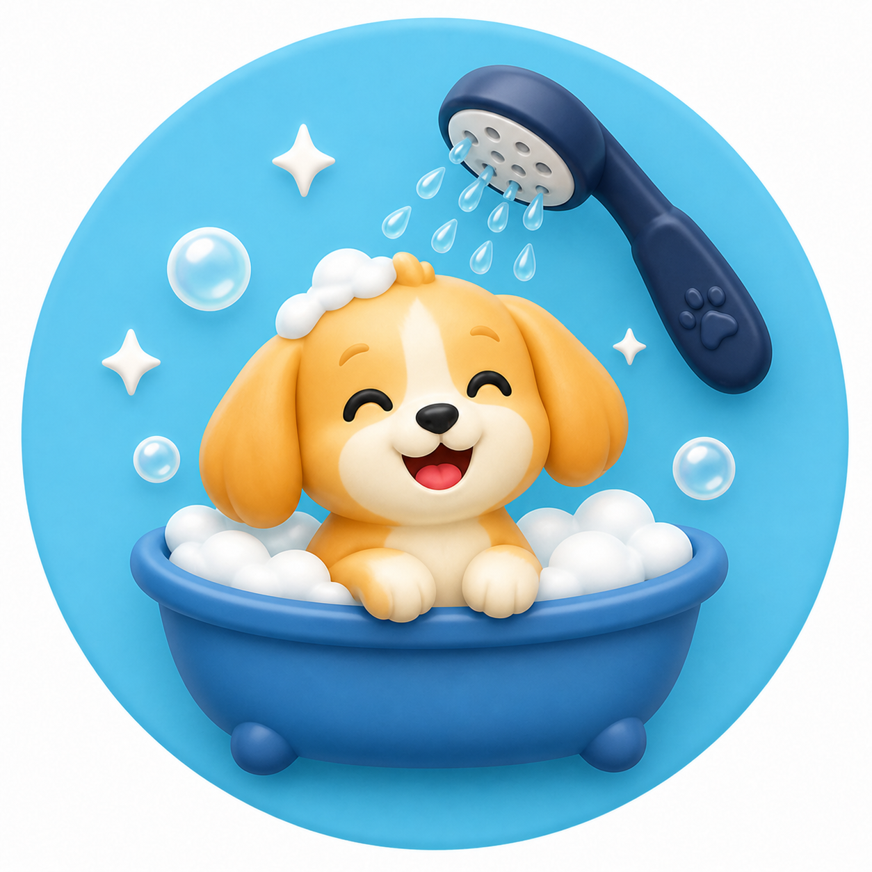 Happy dog enjoying a bubbly bath